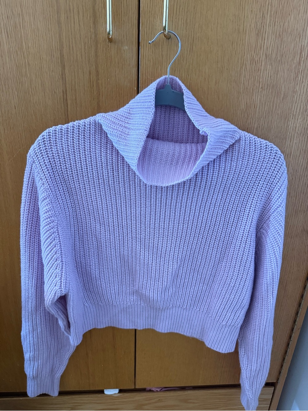 Aritzia Wilfred Lavender Cropped Rib Knit Cowl Sweater